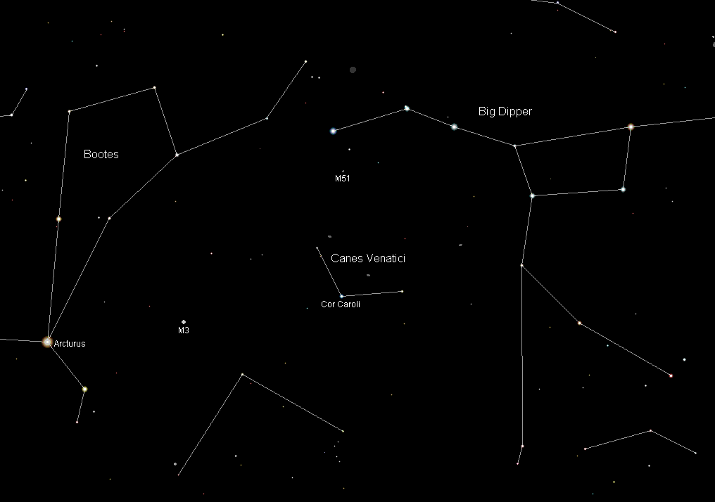 Canes Venatici constellation map